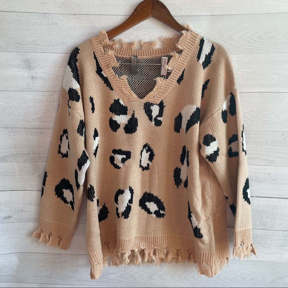 Leopard Print Ripped Sweater S - Picture 5 of 10